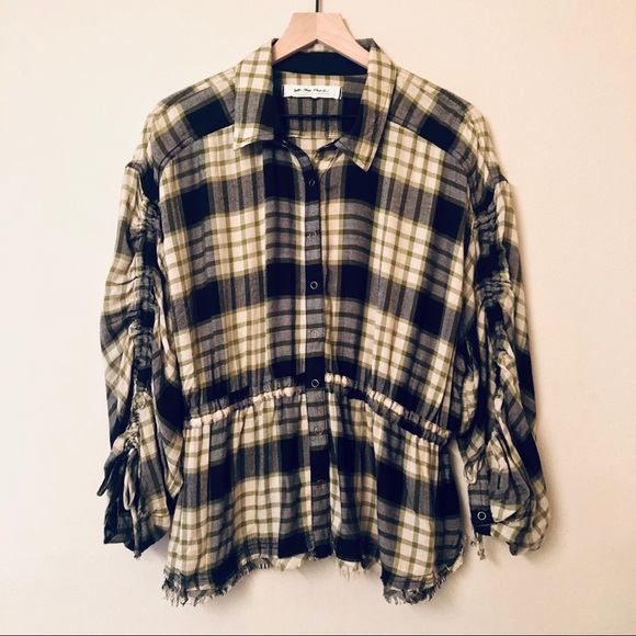 Free People Distressed Slouchy Plaid Flannel Top M - Picture 4 of 10